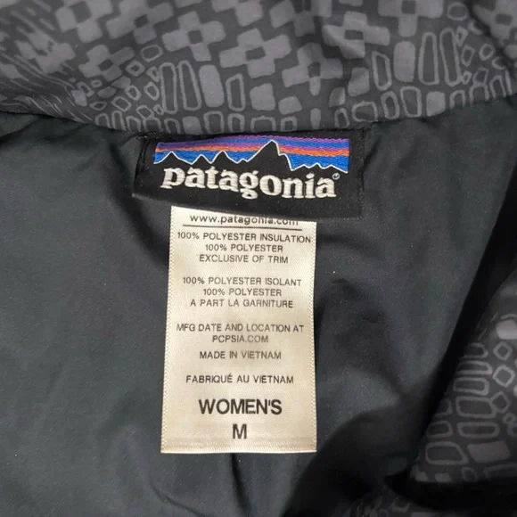 Patagonia Puffer Jacket Women's M Full Zip Gray Insulated AOP Geometric - Picture 3 of 9